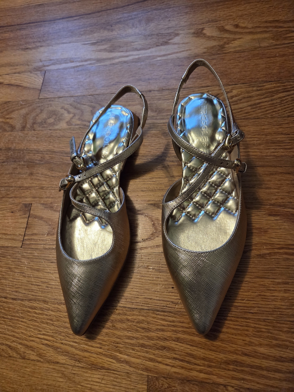 Women’s Aerosoles Metallic Gold Pointed-Toe Slingback Flats with Quilted Insole